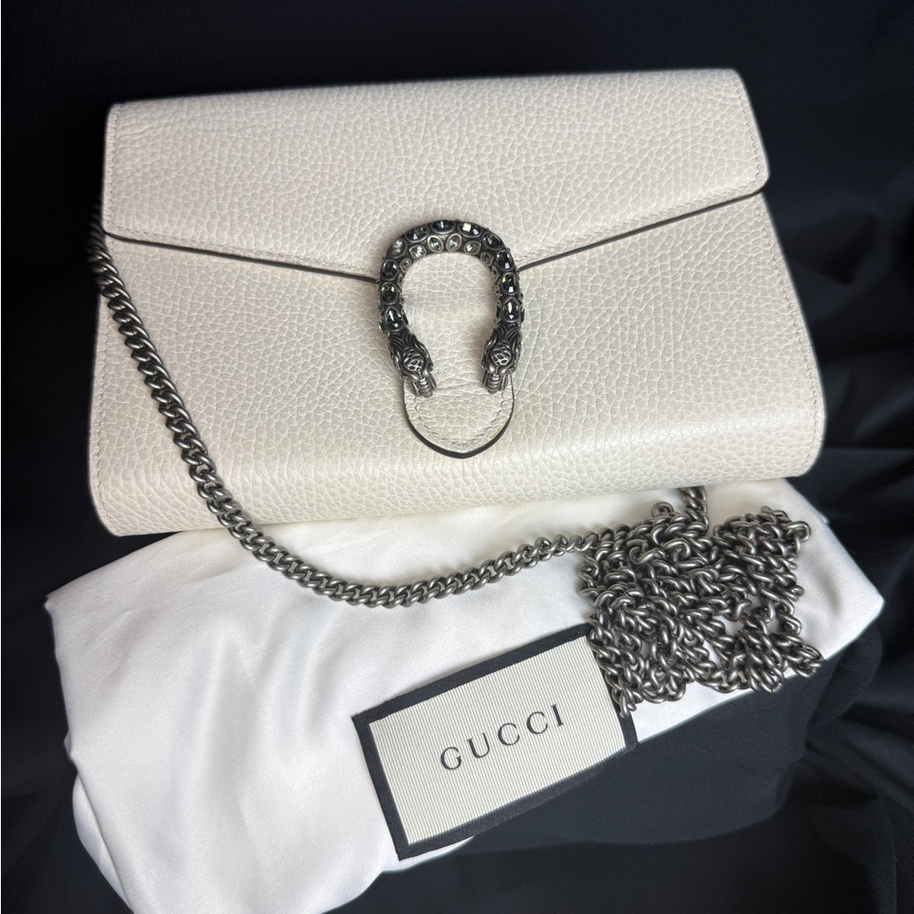 Gucci Ivory White Leather Dionysus Wallet on Chain (WOC) Bag